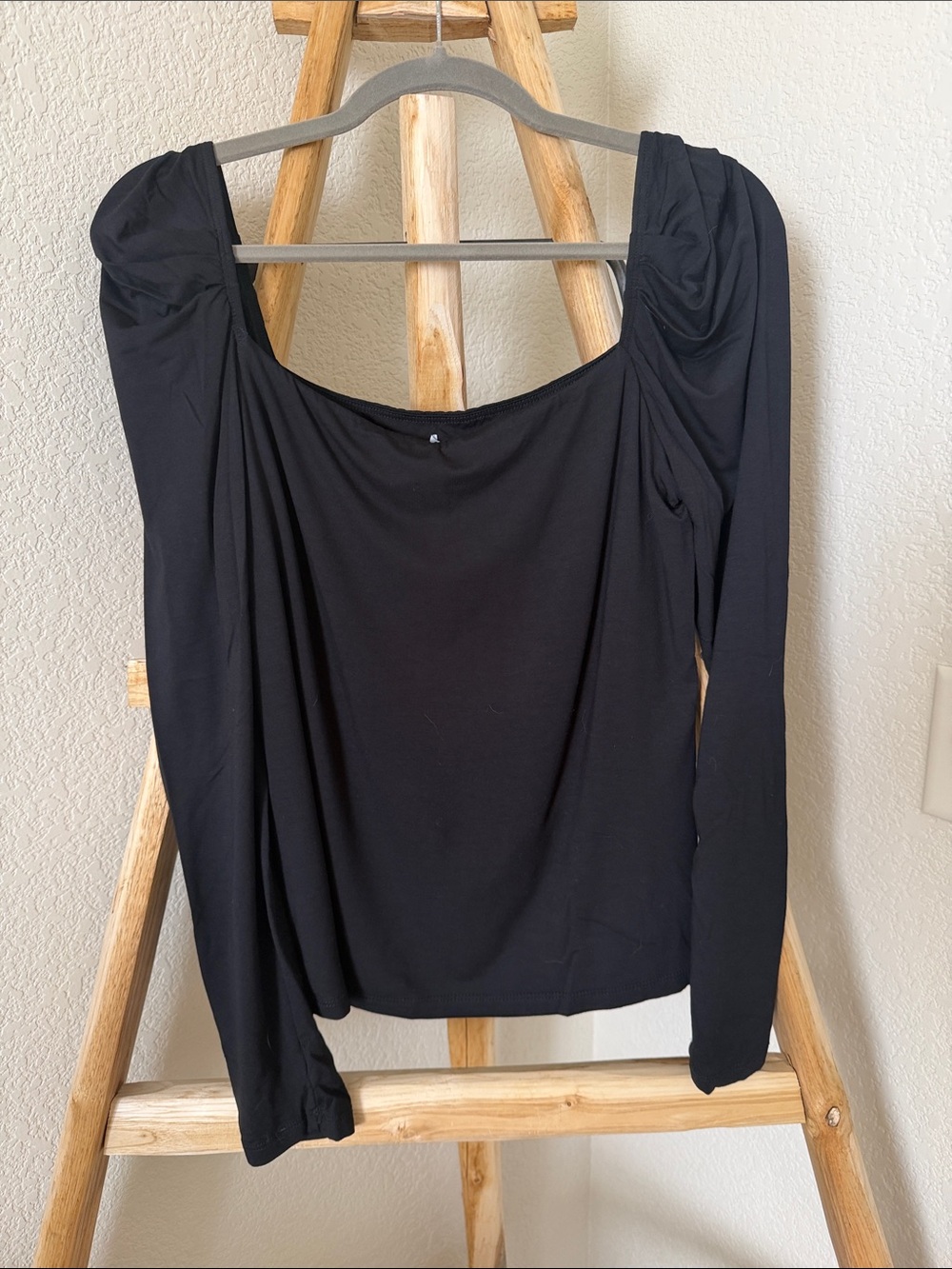 Bailey 44 Black Long Sleeve Gathered-Shoulder Top